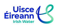 Graphic of the Uisce Éireann Irish water logo on a grey and white background with a blue and green squiggle to the right.