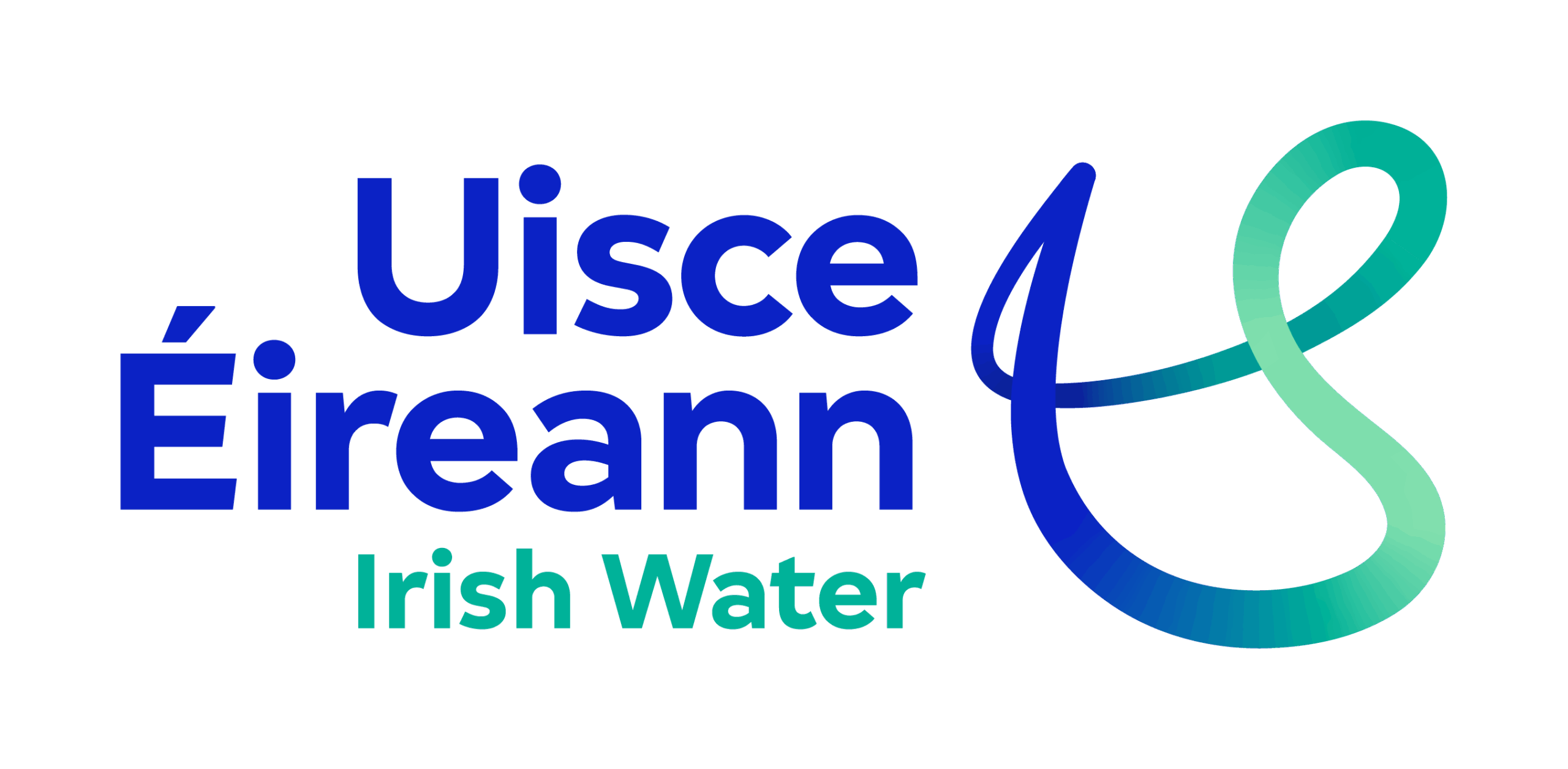 Graphic of the Uisce Éireann Irish water logo on a grey and white background with a blue and green squiggle to the right.