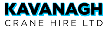 Graphic of Kavanagh Crane Hire Ltd Logo in black writing with Kavanagh in a blue outline on a white background.